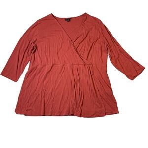 J. Jill Wearever Terracotta Red Faux Wrap V-Neck 3/4 Sleeve Top 2X Y2K Babydoll
